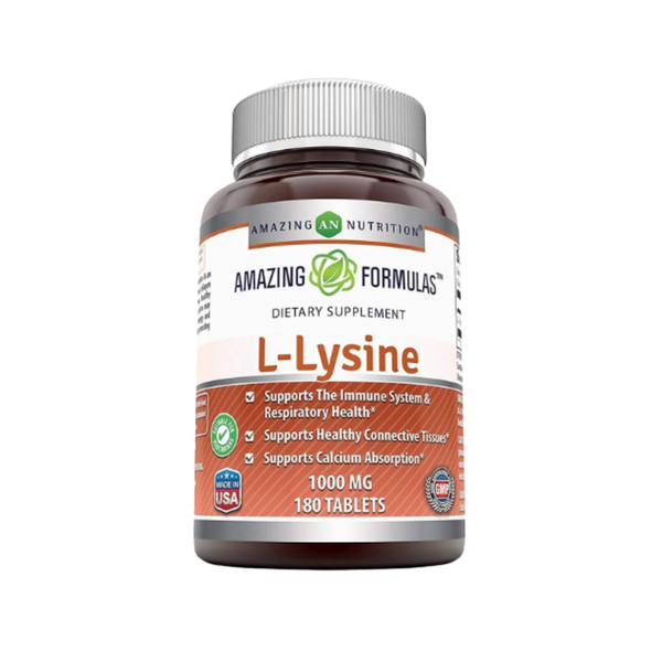 L-Lysine 1000 mg Tablets – Essential Amino Acid for Immune, Skin & Collagen Support (180 Tablets)