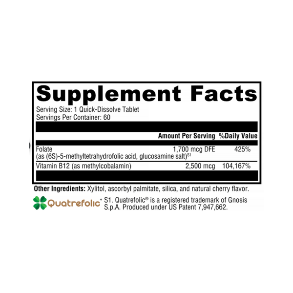 5-MTHF Plus B12 – Quatrefolic® & Methylcobalamin Quick-Dissolve Tablets for Methylation, Nervous System & Cellular Health
