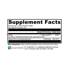5-MTHF Plus B12 – Quatrefolic® & Methylcobalamin Quick-Dissolve Tablets for Methylation, Nervous System & Cellular Health