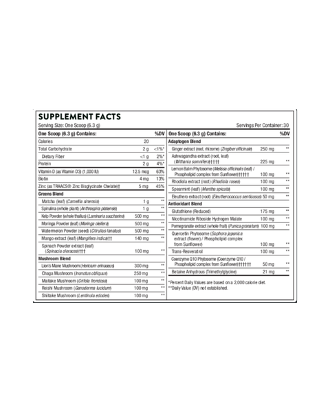 „Daily Greens Plus“ – supermaisto milteliai su adaptogenais, grybais ir antioksidantais imunitetui stiprinti, energijai ir stresui malšinti