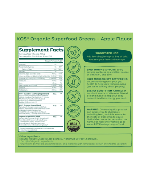 KOS Organic Super Greens Powder Apple Blend