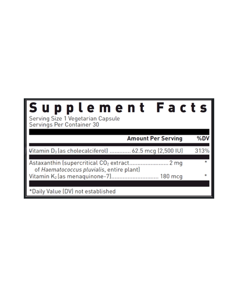 Vitamin K2-D3 with Astaxanthin – Bone & Heart Health Support, 180mcg K2 + 2,500 IU D3