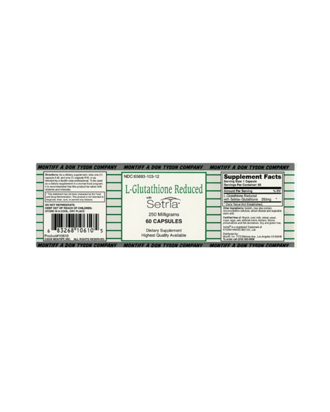 L-Glutathione Reduced 250 mg Antioxidant Support