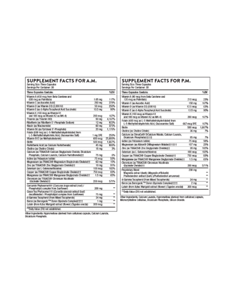 „Multi-Vitamin Elite AM & PM“ – našumo multivitaminai su kurkuminu, žaliąja arbata ir vakaro atsistatymo palaikymui