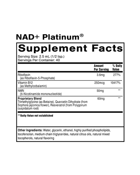 NAD+ Platinum NMN Longevity Formula – NAD+ Precursor with Resveratrol, Quercetin & Methylation Support