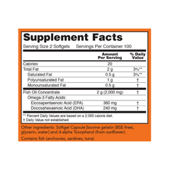 Omega-3 Fish Oil 1000 mg – 360 EPA / 240 DHA – Molecularly Distilled Heart Support Softgels