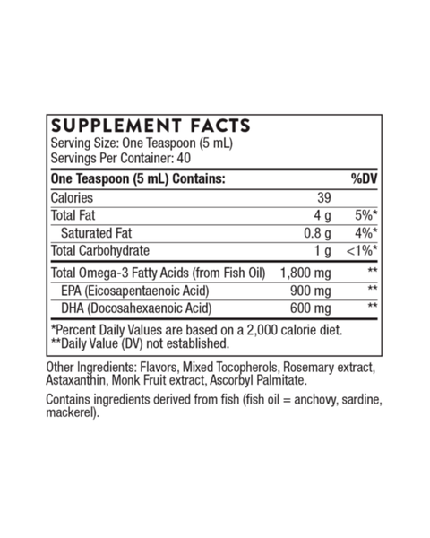 Omega-3 žuvų taukų skystis – 1800 mg EPA ir DHA su citrinų ir uogų skoniu
