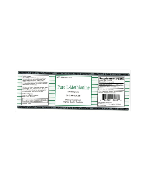 Pure L-Methionine 500 mg Amino Acid Capsules
