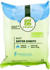 Grab Green Wet Dryer Sheet Fragrance Free (6x32 CT)