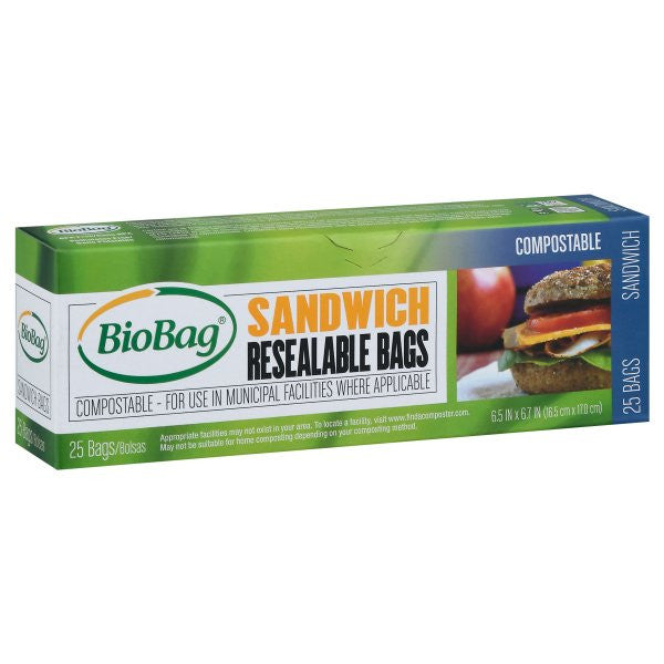 Biobag Compostable Resealable Sandwich Bag (12x25 CT)